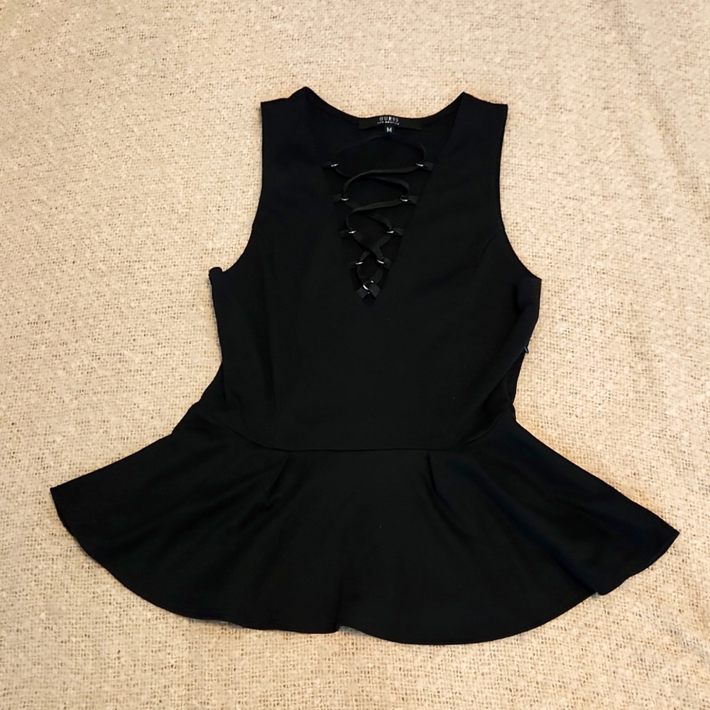 Guess Black peplum tank